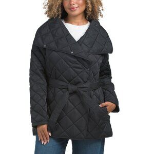 REBECCA MINKOFF Black Diamond Quilted Wrap Style Jacket With Convertible Collar